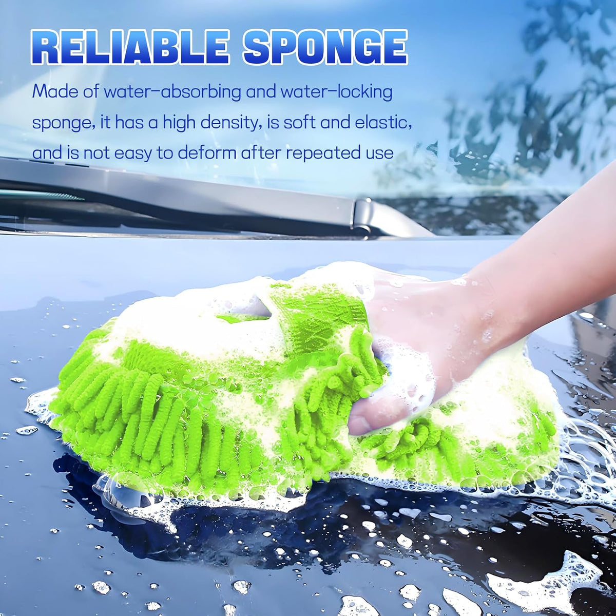 2PCS Microfiber Car Wash Sponge, Double Sided Chenille Microfiber Car Wash Mitt, Scratch Free & Lint Free, Absorbent Automotive Washing Sponges, Auto Cleaning Supplies (Green)