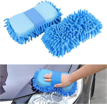 2PCS Microfiber Car Wash Sponge, Double Sided Chenille Microfiber Car Wash Mitt, Scratch Free & Lint Free, Absorbent Automotive Washing Sponges, Auto Cleaning Supplies (Green)
