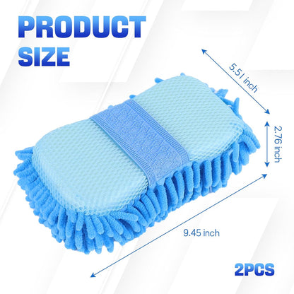 2PCS Microfiber Car Wash Sponge, Double Sided Chenille Microfiber Car Wash Mitt, Scratch Free & Lint Free, Absorbent Automotive Washing Sponges, Auto Cleaning Supplies (Green)