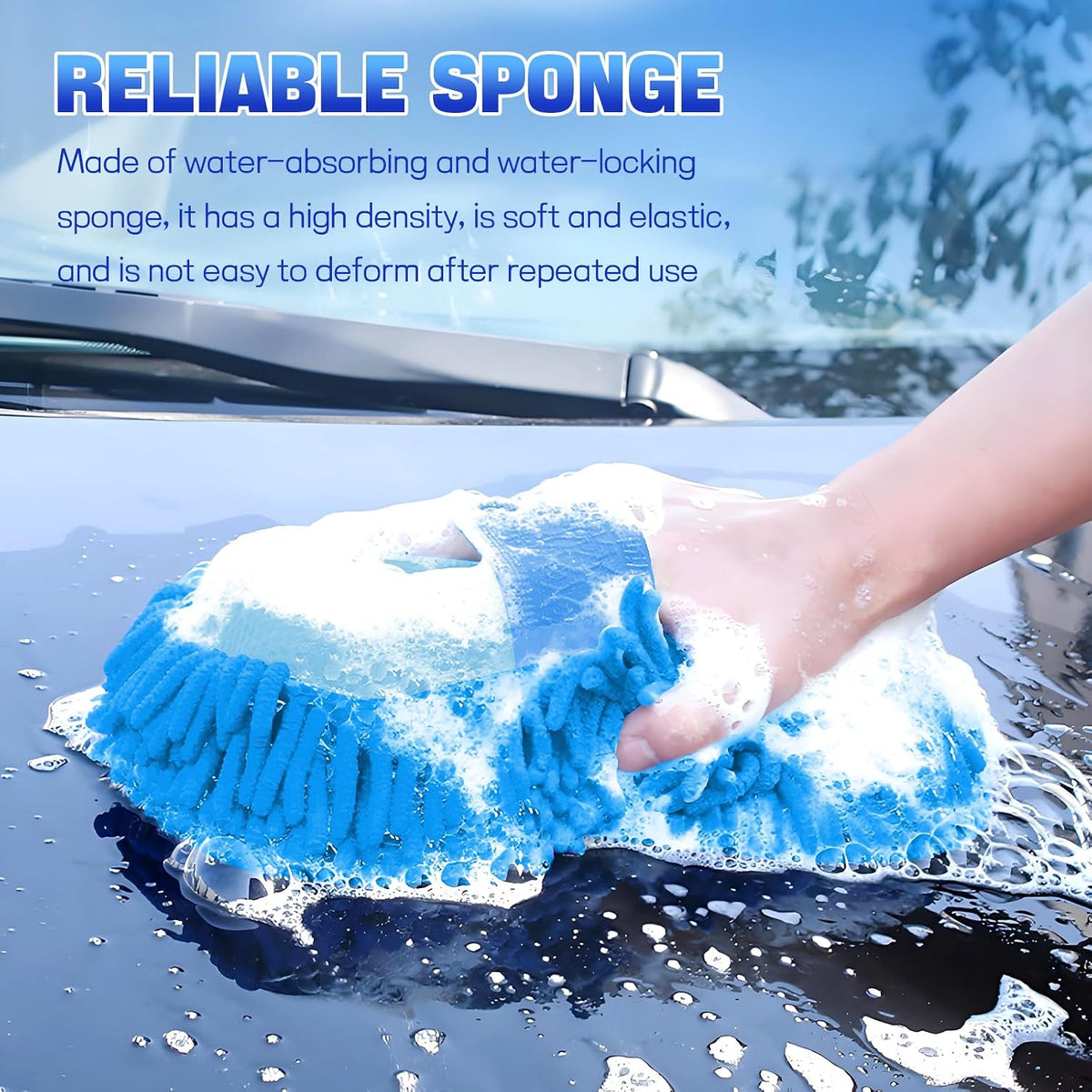 2PCS Microfiber Car Wash Sponge, Double Sided Chenille Microfiber Car Wash Mitt, Scratch Free & Lint Free, Absorbent Automotive Washing Sponges, Auto Cleaning Supplies (Green)
