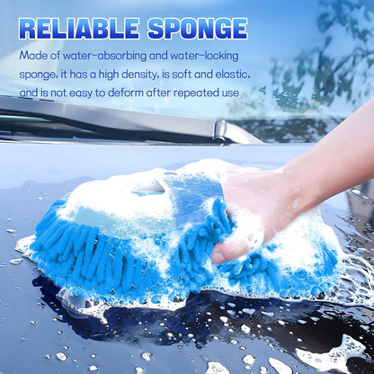 2PCS Microfiber Car Wash Sponge, Double Sided Chenille Microfiber Car Wash Mitt, Scratch Free & Lint Free, Absorbent Automotive Washing Sponges, Auto Cleaning Supplies (Green)