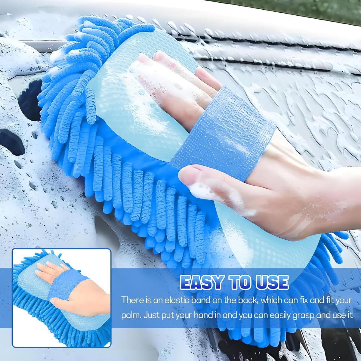 2PCS Microfiber Car Wash Sponge, Double Sided Chenille Microfiber Car Wash Mitt, Scratch Free & Lint Free, Absorbent Automotive Washing Sponges, Auto Cleaning Supplies (Green)