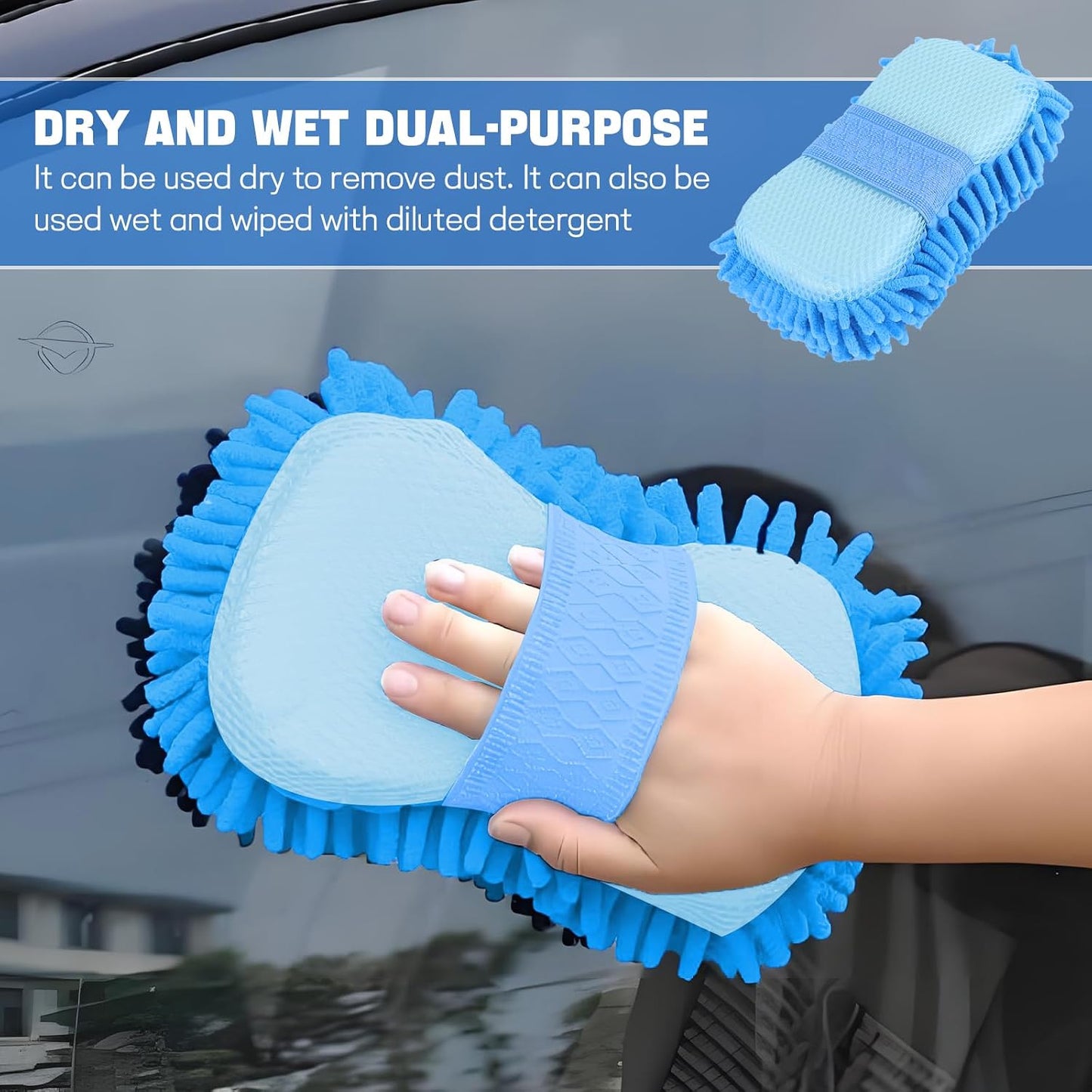2PCS Microfiber Car Wash Sponge, Double Sided Chenille Microfiber Car Wash Mitt, Scratch Free & Lint Free, Absorbent Automotive Washing Sponges, Auto Cleaning Supplies (Green)