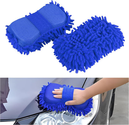 2PCS Microfiber Car Wash Sponge, Double Sided Chenille Microfiber Car Wash Mitt, Scratch Free & Lint Free, Absorbent Automotive Washing Sponges, Auto Cleaning Supplies (Green)