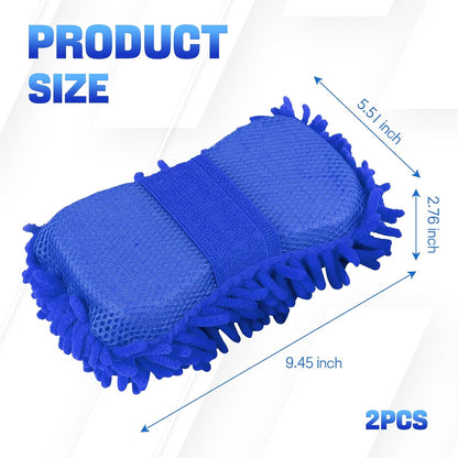 2PCS Microfiber Car Wash Sponge, Double Sided Chenille Microfiber Car Wash Mitt, Scratch Free & Lint Free, Absorbent Automotive Washing Sponges, Auto Cleaning Supplies (Green)
