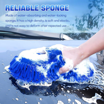 2PCS Microfiber Car Wash Sponge, Double Sided Chenille Microfiber Car Wash Mitt, Scratch Free & Lint Free, Absorbent Automotive Washing Sponges, Auto Cleaning Supplies (Green)