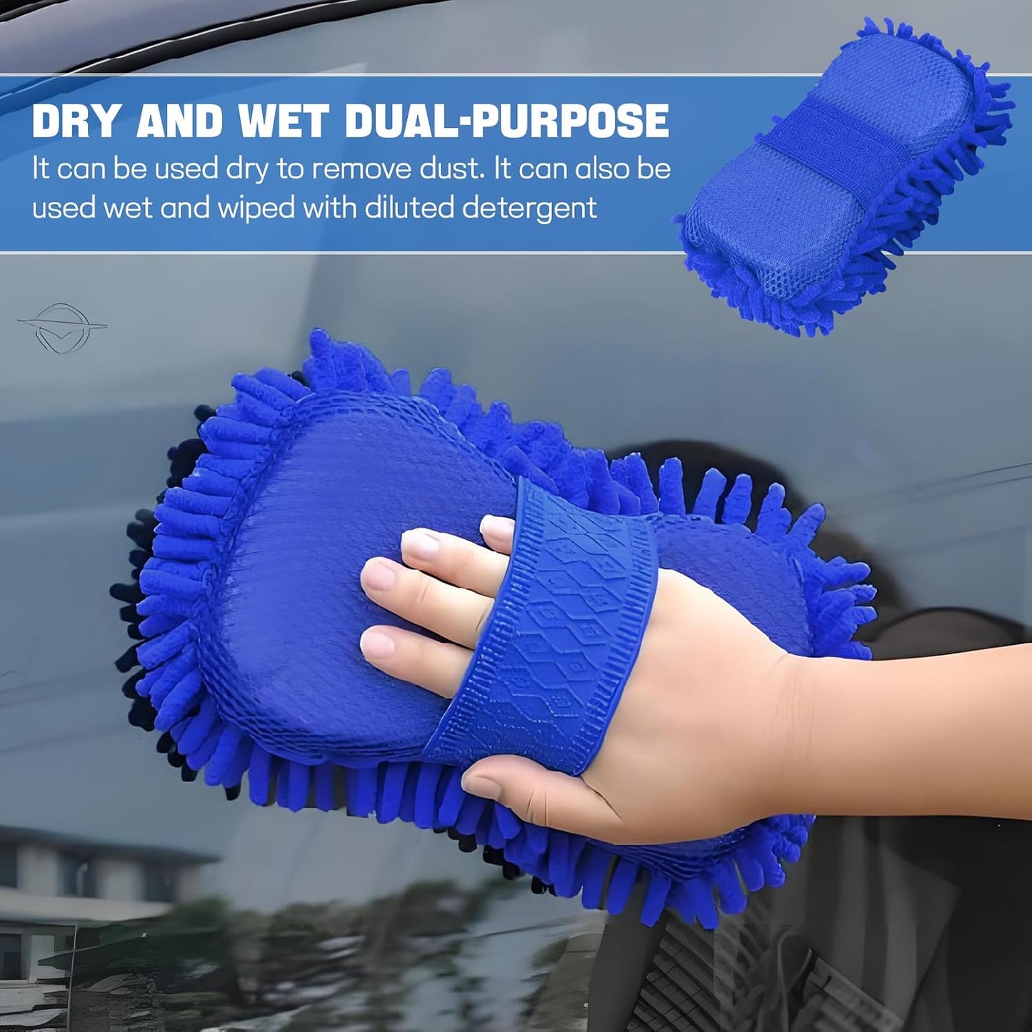 2PCS Microfiber Car Wash Sponge, Double Sided Chenille Microfiber Car Wash Mitt, Scratch Free & Lint Free, Absorbent Automotive Washing Sponges, Auto Cleaning Supplies (Green)
