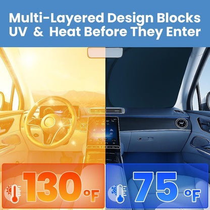 Windshield Sun Shade for Dodge RAM 1500 2019-2023 2024 2025 2026, Foldable Car Window Sunshade, Heat & UV Visor Cover, Reflective Front Shades Accessories - Colors E