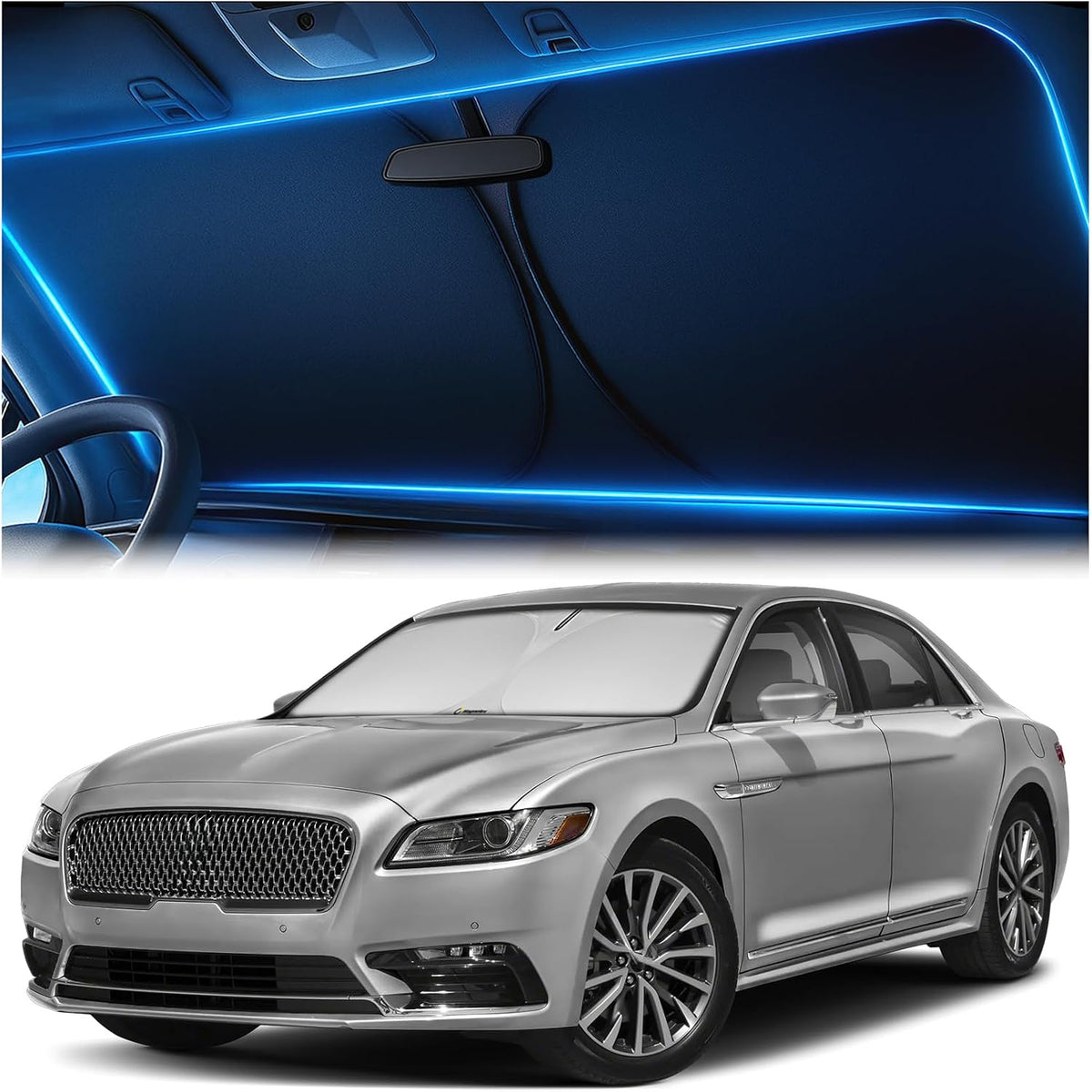 Windshield Sun Shade for Dodge RAM 1500 2019-2023 2024 2025 2026, Foldable Car Window Sunshade, Heat & UV Visor Cover, Reflective Front Shades Accessories - Colors E
