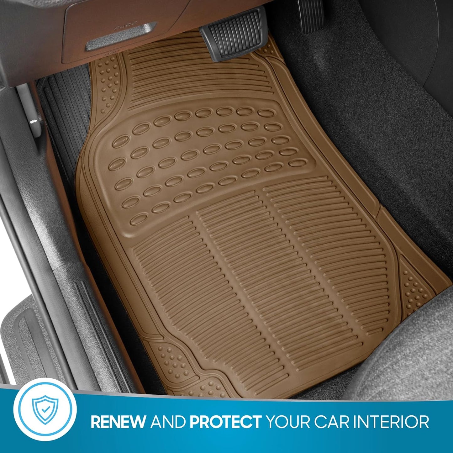 BDK ProLiner Car Floor Mats for Cars Trucks SUV, 3-Piece All-Weather Heavy Duty Rubber Liners with Universal Trimmable Fit, Durable Waterproof Vehicle Auto Floor Mats with Capture Ridges Black