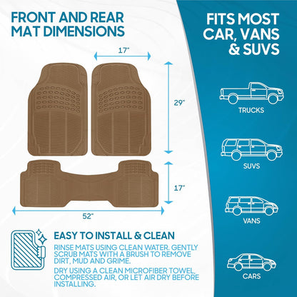 BDK ProLiner Car Floor Mats for Cars Trucks SUV, 3-Piece All-Weather Heavy Duty Rubber Liners with Universal Trimmable Fit, Durable Waterproof Vehicle Auto Floor Mats with Capture Ridges Black