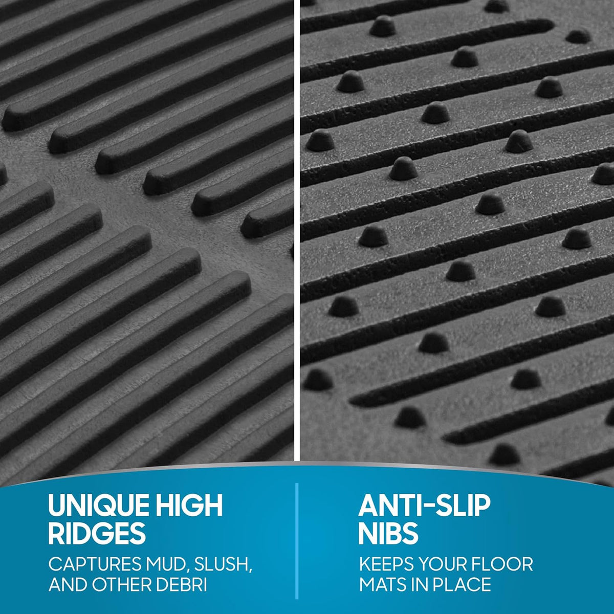 BDK ProLiner Car Floor Mats for Cars Trucks SUV, 3-Piece All-Weather Heavy Duty Rubber Liners with Universal Trimmable Fit, Durable Waterproof Vehicle Auto Floor Mats with Capture Ridges Black