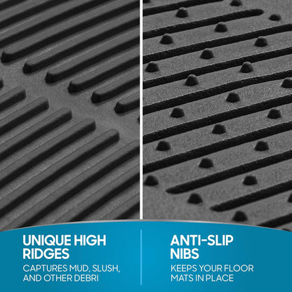 BDK ProLiner Car Floor Mats for Cars Trucks SUV, 3-Piece All-Weather Heavy Duty Rubber Liners with Universal Trimmable Fit, Durable Waterproof Vehicle Auto Floor Mats with Capture Ridges Black