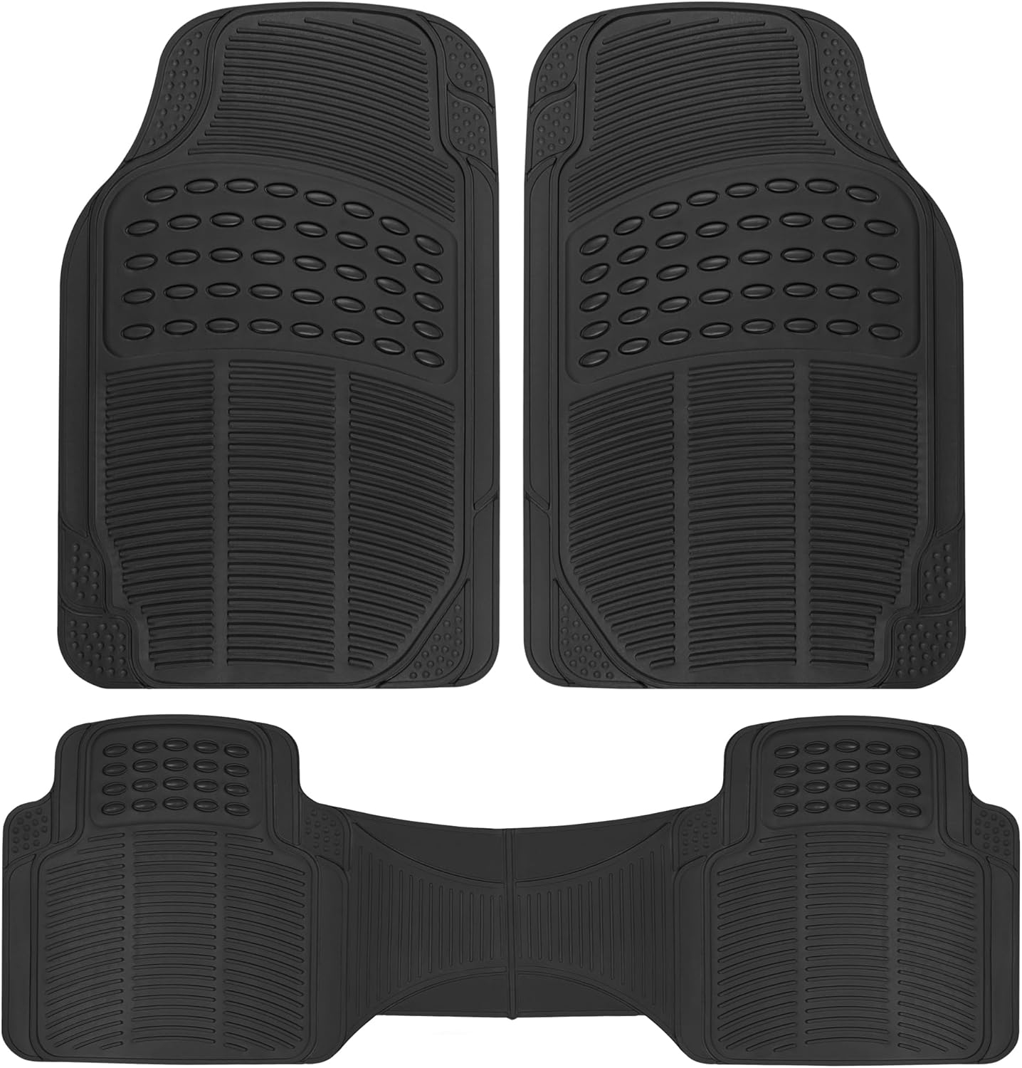 BDK ProLiner Car Floor Mats for Cars Trucks SUV, 3-Piece All-Weather Heavy Duty Rubber Liners with Universal Trimmable Fit, Durable Waterproof Vehicle Auto Floor Mats with Capture Ridges Black