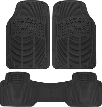 BDK ProLiner Car Floor Mats for Cars Trucks SUV, 3-Piece All-Weather Heavy Duty Rubber Liners with Universal Trimmable Fit, Durable Waterproof Vehicle Auto Floor Mats with Capture Ridges Black