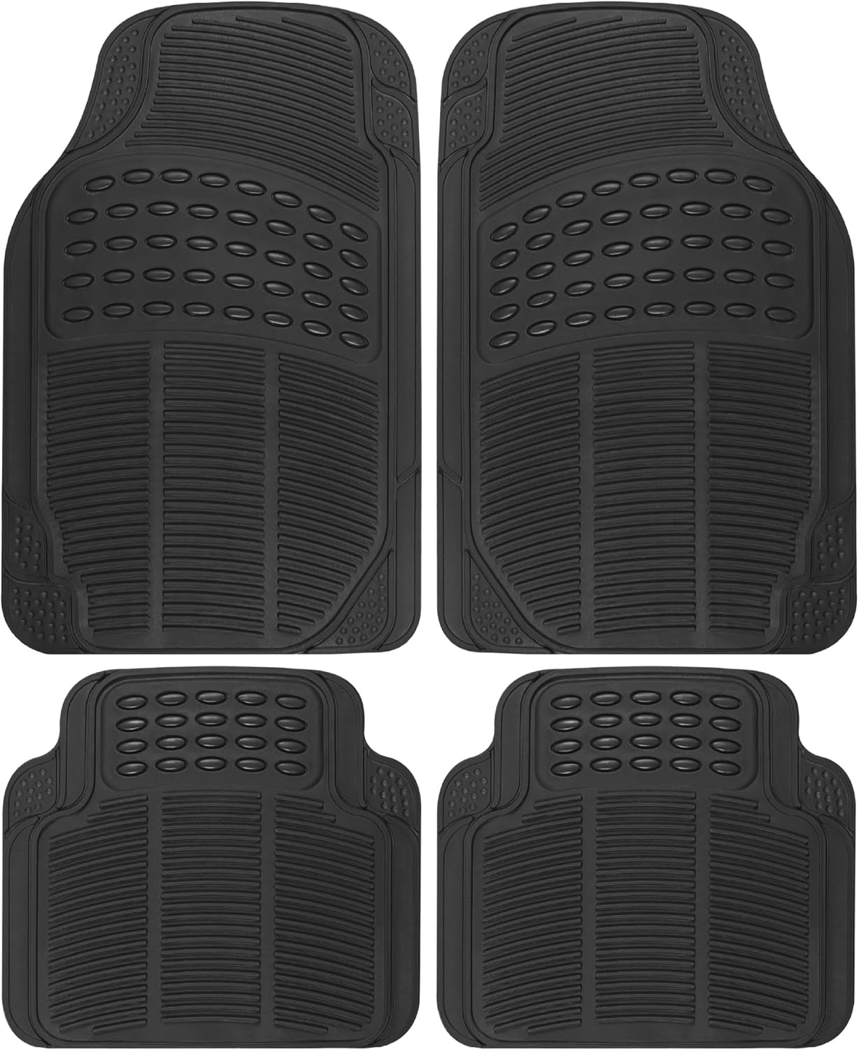 BDK ProLiner Car Floor Mats for Cars Trucks SUV, 3-Piece All-Weather Heavy Duty Rubber Liners with Universal Trimmable Fit, Durable Waterproof Vehicle Auto Floor Mats with Capture Ridges Black