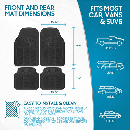 BDK ProLiner Car Floor Mats for Cars Trucks SUV, 3-Piece All-Weather Heavy Duty Rubber Liners with Universal Trimmable Fit, Durable Waterproof Vehicle Auto Floor Mats with Capture Ridges Black