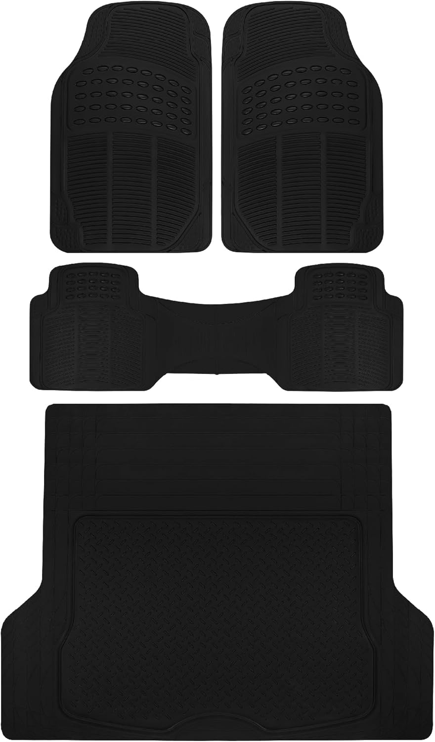BDK ProLiner Car Floor Mats for Cars Trucks SUV, 3-Piece All-Weather Heavy Duty Rubber Liners with Universal Trimmable Fit, Durable Waterproof Vehicle Auto Floor Mats with Capture Ridges Black