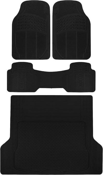 BDK ProLiner Car Floor Mats for Cars Trucks SUV, 3-Piece All-Weather Heavy Duty Rubber Liners with Universal Trimmable Fit, Durable Waterproof Vehicle Auto Floor Mats with Capture Ridges Black