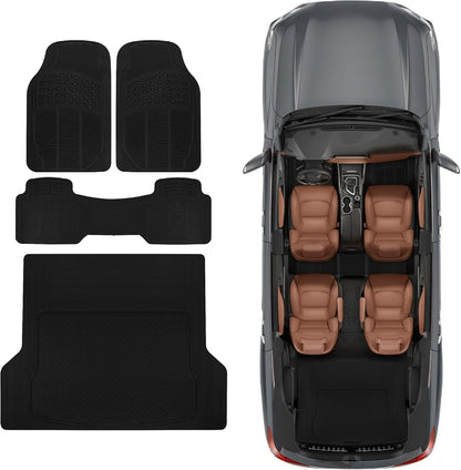 BDK ProLiner Car Floor Mats for Cars Trucks SUV, 3-Piece All-Weather Heavy Duty Rubber Liners with Universal Trimmable Fit, Durable Waterproof Vehicle Auto Floor Mats with Capture Ridges Black