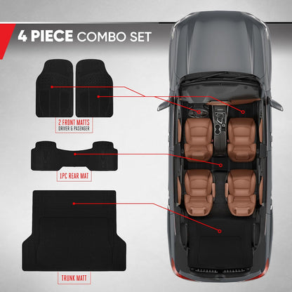 BDK ProLiner Car Floor Mats for Cars Trucks SUV, 3-Piece All-Weather Heavy Duty Rubber Liners with Universal Trimmable Fit, Durable Waterproof Vehicle Auto Floor Mats with Capture Ridges Black