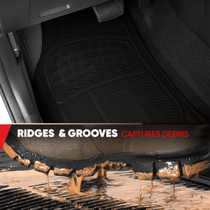 BDK ProLiner Car Floor Mats for Cars Trucks SUV, 3-Piece All-Weather Heavy Duty Rubber Liners with Universal Trimmable Fit, Durable Waterproof Vehicle Auto Floor Mats with Capture Ridges Black