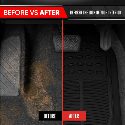 BDK ProLiner Car Floor Mats for Cars Trucks SUV, 3-Piece All-Weather Heavy Duty Rubber Liners with Universal Trimmable Fit, Durable Waterproof Vehicle Auto Floor Mats with Capture Ridges Black