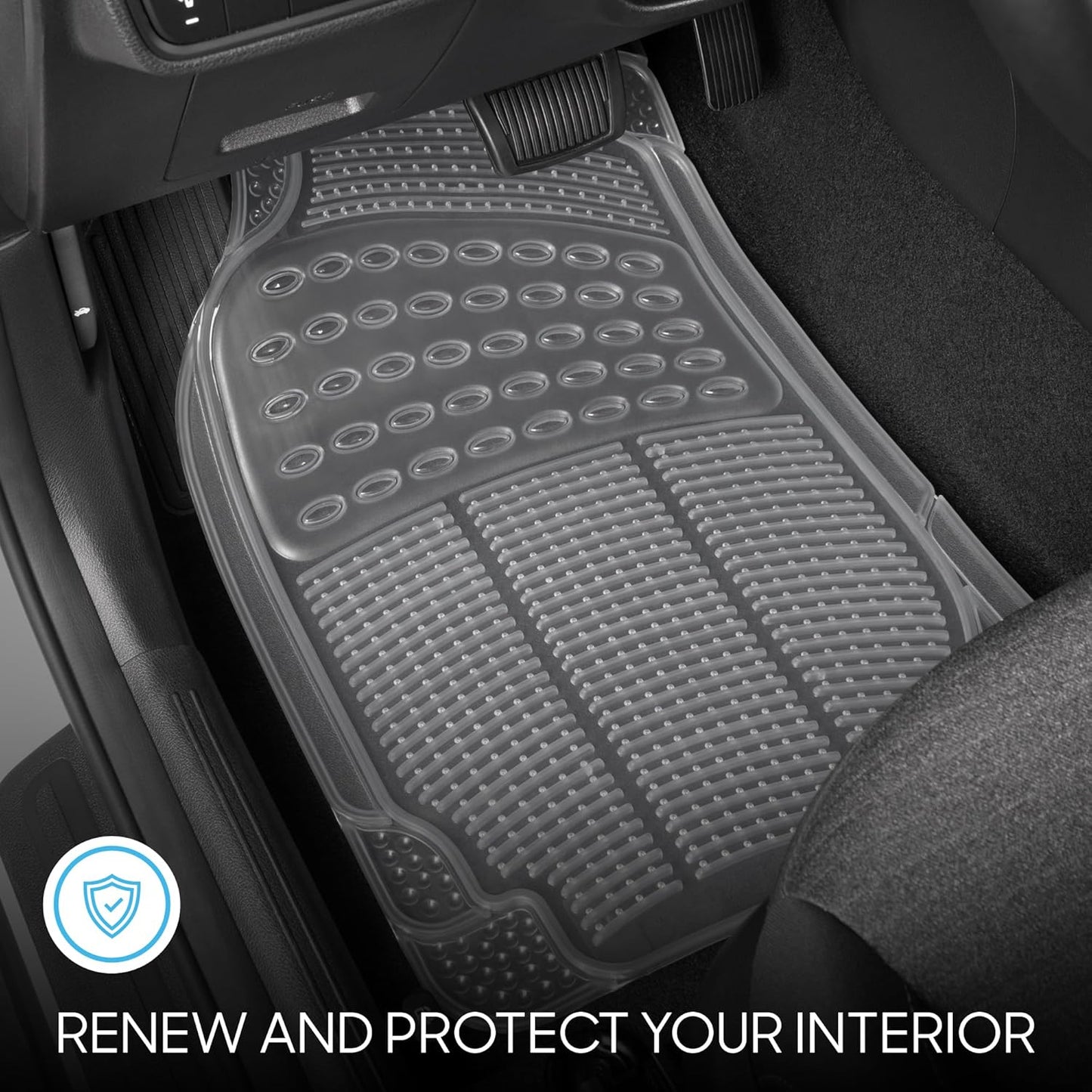 BDK ProLiner Car Floor Mats for Cars Trucks SUV, 3-Piece All-Weather Heavy Duty Rubber Liners with Universal Trimmable Fit, Durable Waterproof Vehicle Auto Floor Mats with Capture Ridges Black