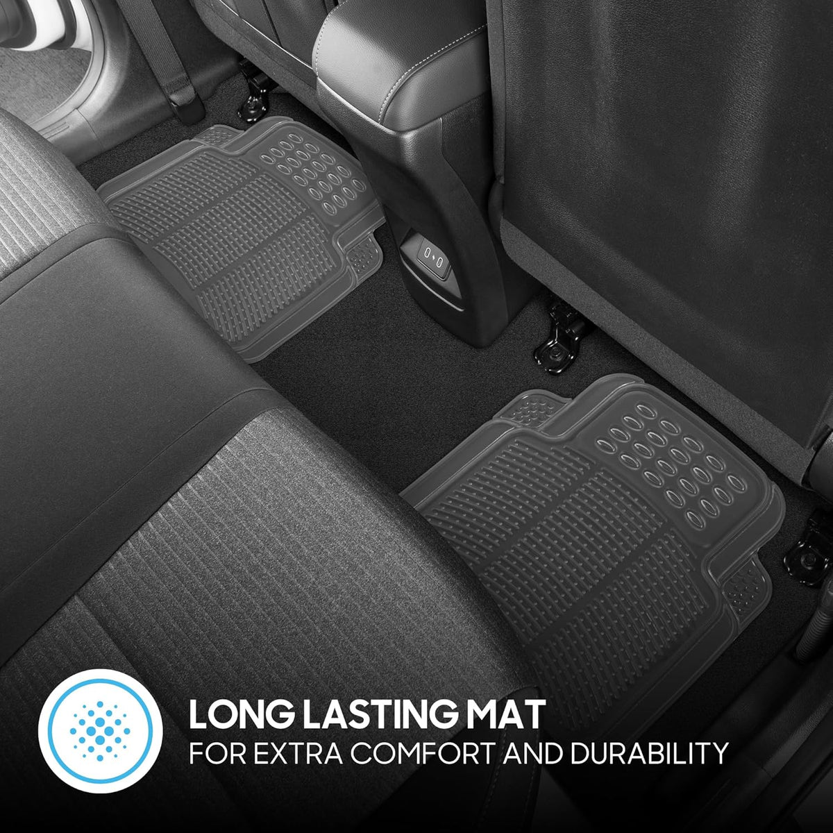 BDK ProLiner Car Floor Mats for Cars Trucks SUV, 3-Piece All-Weather Heavy Duty Rubber Liners with Universal Trimmable Fit, Durable Waterproof Vehicle Auto Floor Mats with Capture Ridges Black