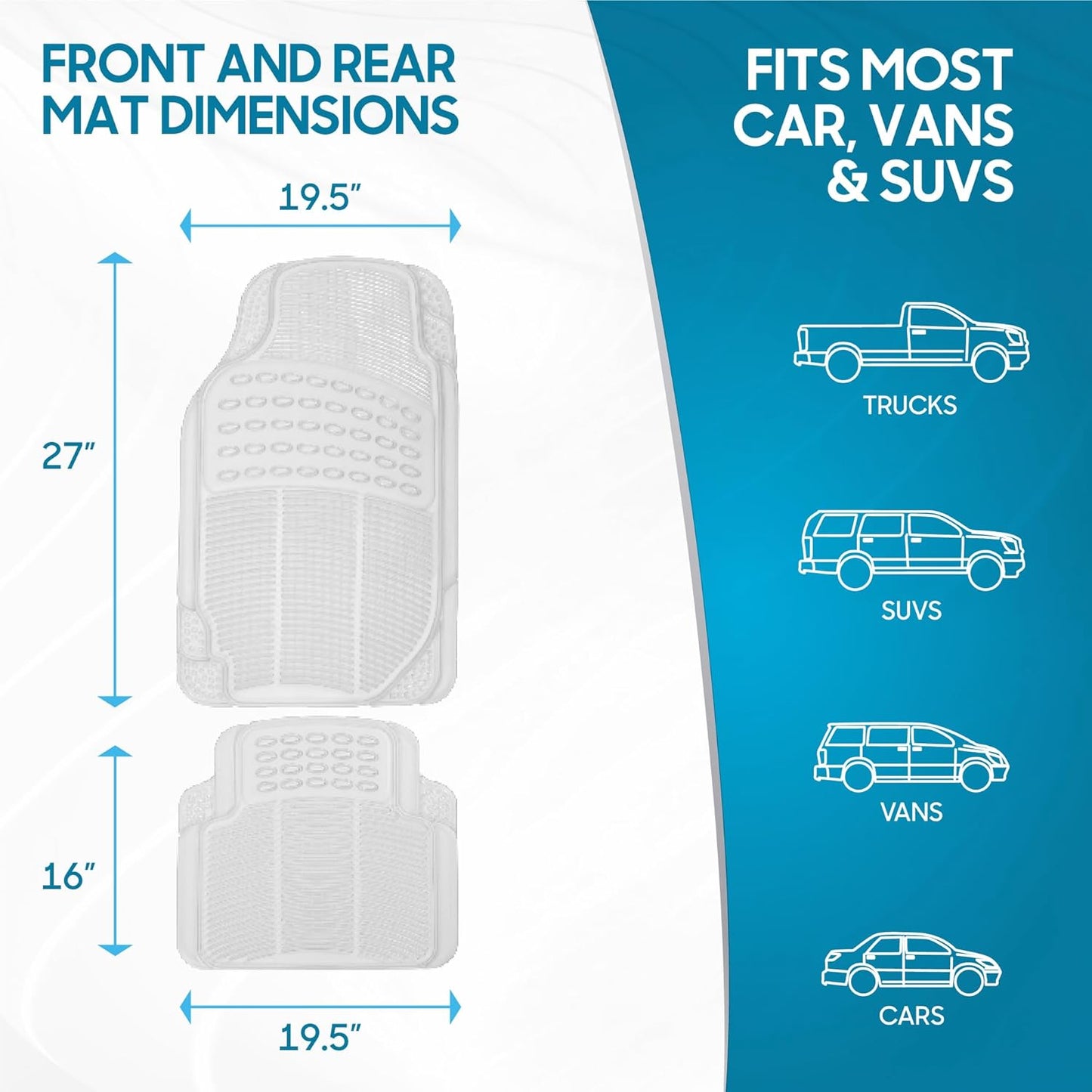 BDK ProLiner Car Floor Mats for Cars Trucks SUV, 3-Piece All-Weather Heavy Duty Rubber Liners with Universal Trimmable Fit, Durable Waterproof Vehicle Auto Floor Mats with Capture Ridges Black