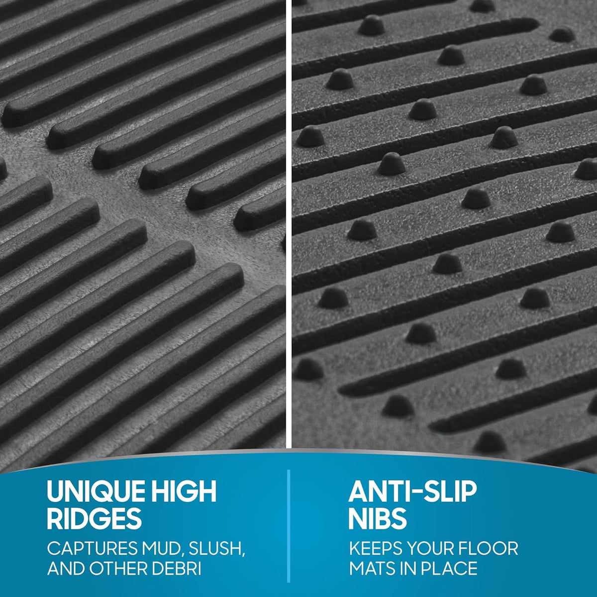 BDK ProLiner Car Floor Mats for Cars Trucks SUV, 3-Piece All-Weather Heavy Duty Rubber Liners with Universal Trimmable Fit, Durable Waterproof Vehicle Auto Floor Mats with Capture Ridges Black