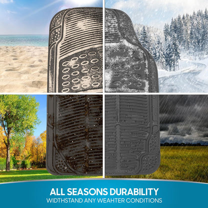 BDK ProLiner Car Floor Mats for Cars Trucks SUV, 3-Piece All-Weather Heavy Duty Rubber Liners with Universal Trimmable Fit, Durable Waterproof Vehicle Auto Floor Mats with Capture Ridges Black