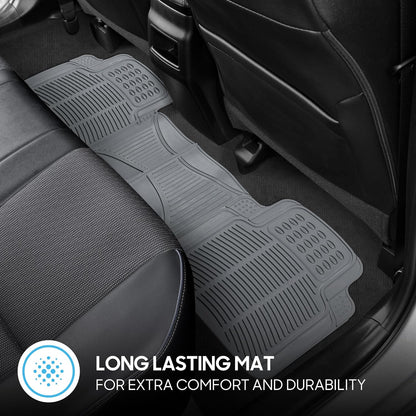 BDK ProLiner Car Floor Mats for Cars Trucks SUV, 3-Piece All-Weather Heavy Duty Rubber Liners with Universal Trimmable Fit, Durable Waterproof Vehicle Auto Floor Mats with Capture Ridges Black