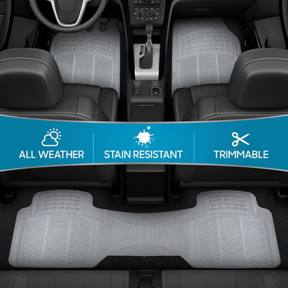 BDK ProLiner Car Floor Mats for Cars Trucks SUV, 3-Piece All-Weather Heavy Duty Rubber Liners with Universal Trimmable Fit, Durable Waterproof Vehicle Auto Floor Mats with Capture Ridges Black