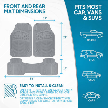 BDK ProLiner Car Floor Mats for Cars Trucks SUV, 3-Piece All-Weather Heavy Duty Rubber Liners with Universal Trimmable Fit, Durable Waterproof Vehicle Auto Floor Mats with Capture Ridges Black