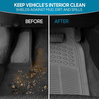 BDK ProLiner Car Floor Mats for Cars Trucks SUV, 3-Piece All-Weather Heavy Duty Rubber Liners with Universal Trimmable Fit, Durable Waterproof Vehicle Auto Floor Mats with Capture Ridges Black