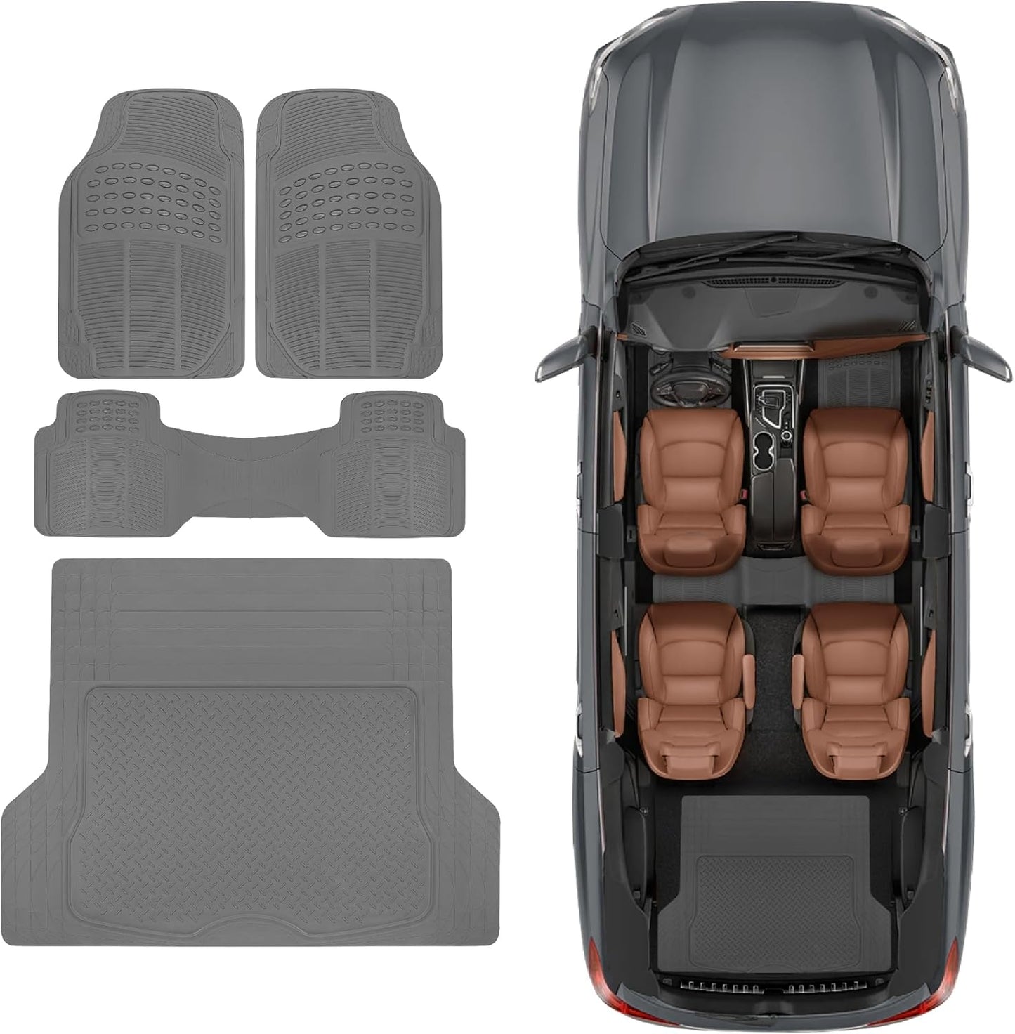 BDK ProLiner Car Floor Mats for Cars Trucks SUV, 3-Piece All-Weather Heavy Duty Rubber Liners with Universal Trimmable Fit, Durable Waterproof Vehicle Auto Floor Mats with Capture Ridges Black