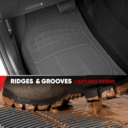 BDK ProLiner Car Floor Mats for Cars Trucks SUV, 3-Piece All-Weather Heavy Duty Rubber Liners with Universal Trimmable Fit, Durable Waterproof Vehicle Auto Floor Mats with Capture Ridges Black
