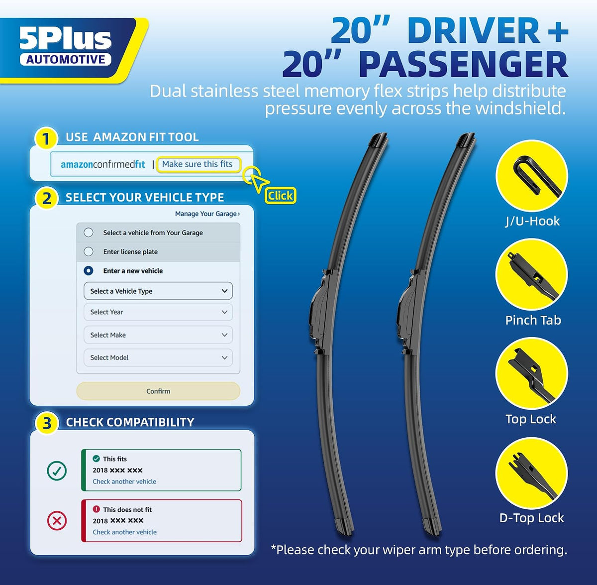 5 PLUS 22" and 22" Windshield Wipers Blades 2 Pack,All-Weather Performance - Colors B