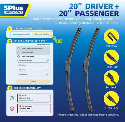 5 PLUS 22" and 22" Windshield Wipers Blades 2 Pack,All-Weather Performance - Colors B