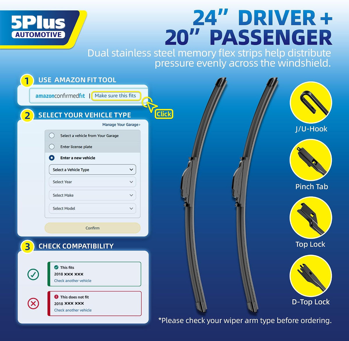 5 PLUS 22" and 22" Windshield Wipers Blades 2 Pack,All-Weather Performance - Colors B