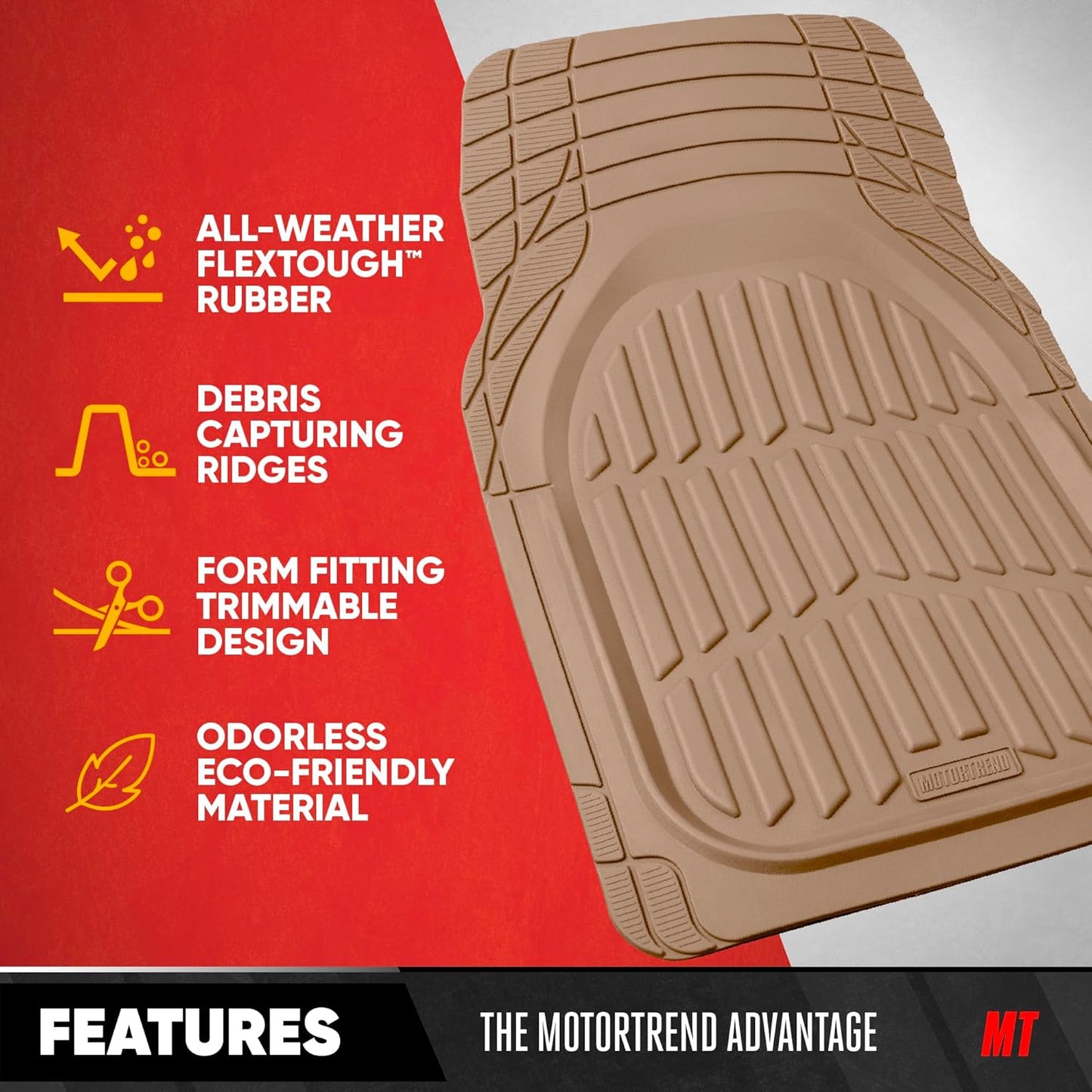 Motor Trend -2 Piece Front Car Floor Mats- Black FlexTough Contour Liners-Deep Dish Heavy Duty Rubber Floor Mats for Car SUV Truck & Van-All Weather Protection, Universal Trim to Fit