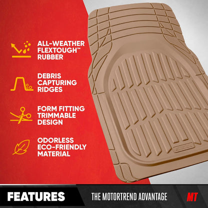 Motor Trend -2 Piece Front Car Floor Mats- Black FlexTough Contour Liners-Deep Dish Heavy Duty Rubber Floor Mats for Car SUV Truck & Van-All Weather Protection, Universal Trim to Fit