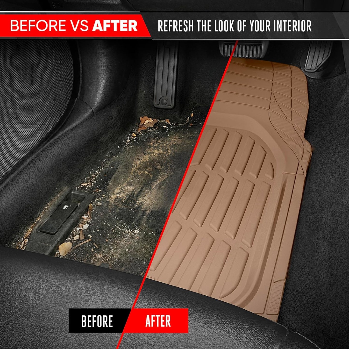 Motor Trend -2 Piece Front Car Floor Mats- Black FlexTough Contour Liners-Deep Dish Heavy Duty Rubber Floor Mats for Car SUV Truck & Van-All Weather Protection, Universal Trim to Fit