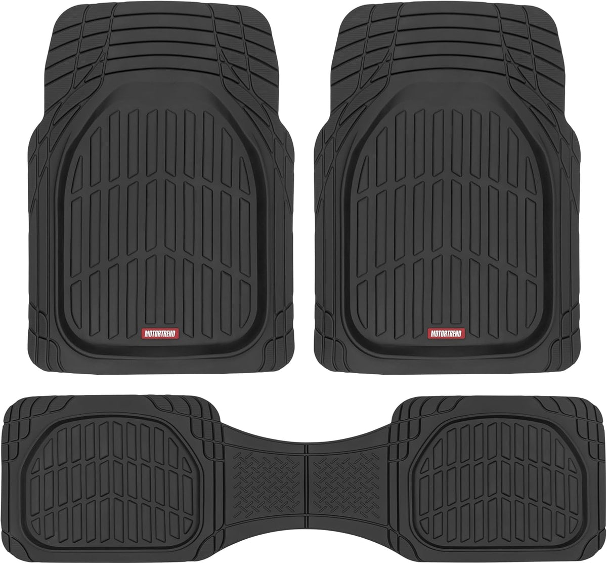 Motor Trend -2 Piece Front Car Floor Mats- Black FlexTough Contour Liners-Deep Dish Heavy Duty Rubber Floor Mats for Car SUV Truck & Van-All Weather Protection, Universal Trim to Fit