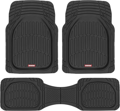 Motor Trend -2 Piece Front Car Floor Mats- Black FlexTough Contour Liners-Deep Dish Heavy Duty Rubber Floor Mats for Car SUV Truck & Van-All Weather Protection, Universal Trim to Fit