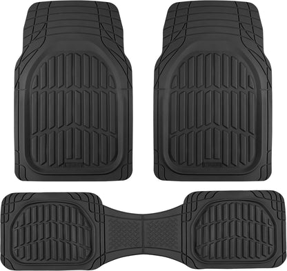 Motor Trend -2 Piece Front Car Floor Mats- Black FlexTough Contour Liners-Deep Dish Heavy Duty Rubber Floor Mats for Car SUV Truck & Van-All Weather Protection, Universal Trim to Fit