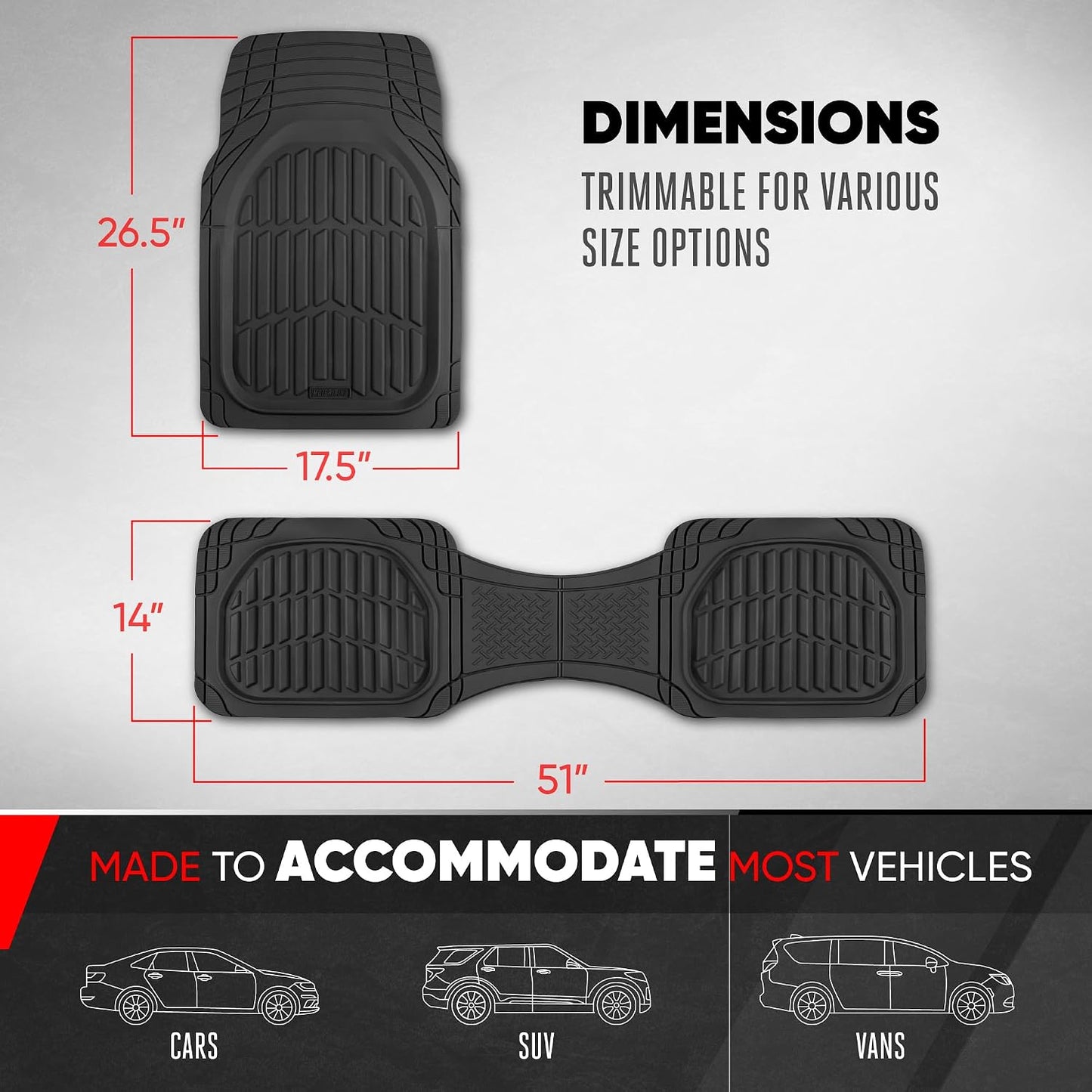 Motor Trend -2 Piece Front Car Floor Mats- Black FlexTough Contour Liners-Deep Dish Heavy Duty Rubber Floor Mats for Car SUV Truck & Van-All Weather Protection, Universal Trim to Fit