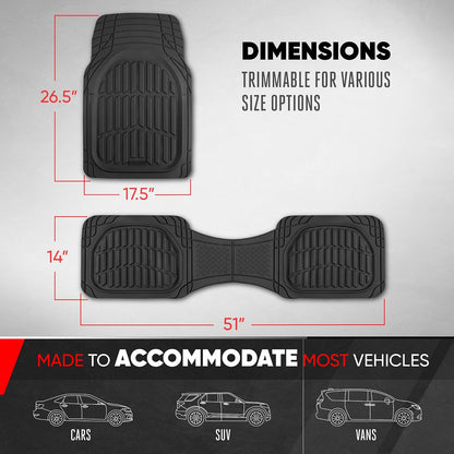 Motor Trend -2 Piece Front Car Floor Mats- Black FlexTough Contour Liners-Deep Dish Heavy Duty Rubber Floor Mats for Car SUV Truck & Van-All Weather Protection, Universal Trim to Fit