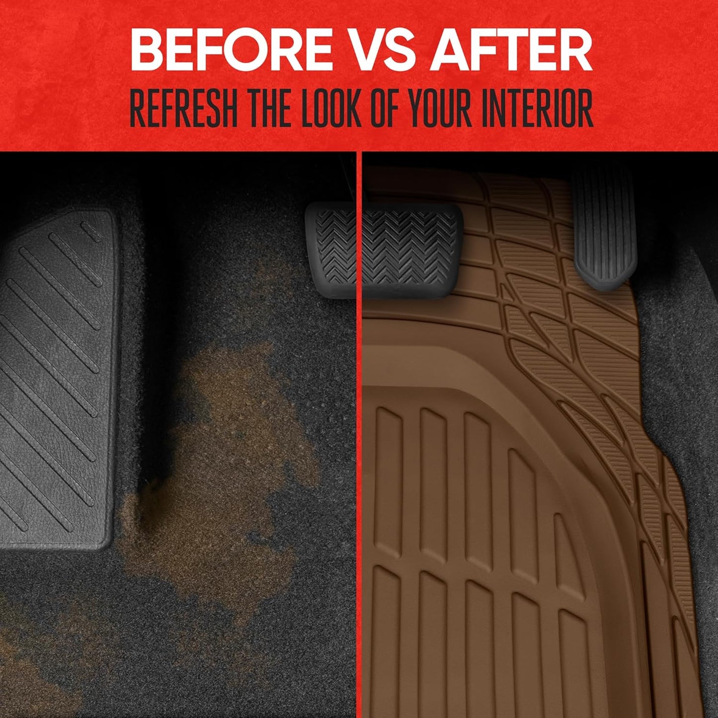 Motor Trend -2 Piece Front Car Floor Mats- Black FlexTough Contour Liners-Deep Dish Heavy Duty Rubber Floor Mats for Car SUV Truck & Van-All Weather Protection, Universal Trim to Fit